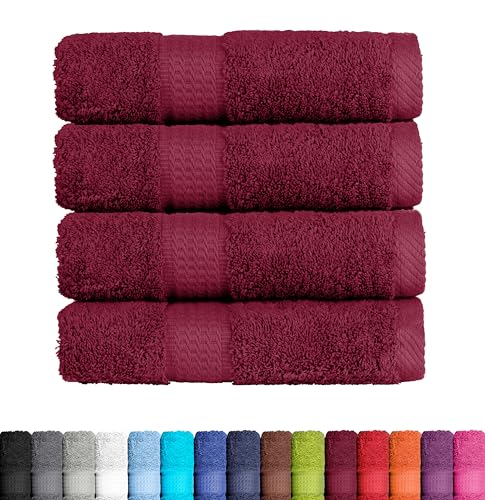 BaSaTex Frottier Handtücher Set aus weicher Baumwolle - 50x100 cm - 100% Baumwolle Öko-Tex Made in Green Zertifiziert | 4X Handtuch in Bordeaux Rot von BaSaTex