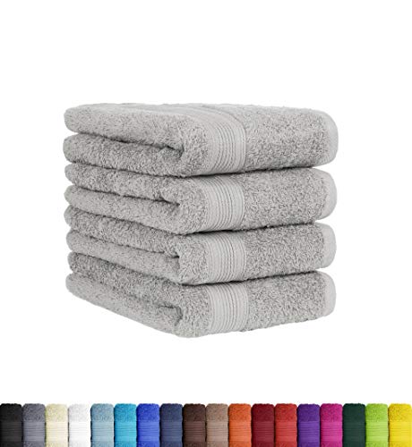 BaSaTex Frottier Handtücher Set 4er Pack 50x100 cm 100% Baumwolle Öko-Tex 100 Zertifiziert | 4X Handtuch in Silber von BaSaTex