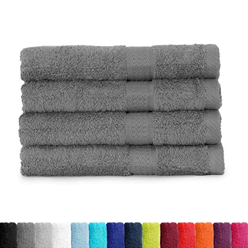 BaSaTex - Handtuch Set für Haushalt & Gäste 4er Pack - Frottee-Handtücher mit Aufhängeschlaufe aus weicher Baumwolle in 50x100cm- Waschtücher für Bad Öko-Tex Made in Green - Anthrazit von BaSaTex