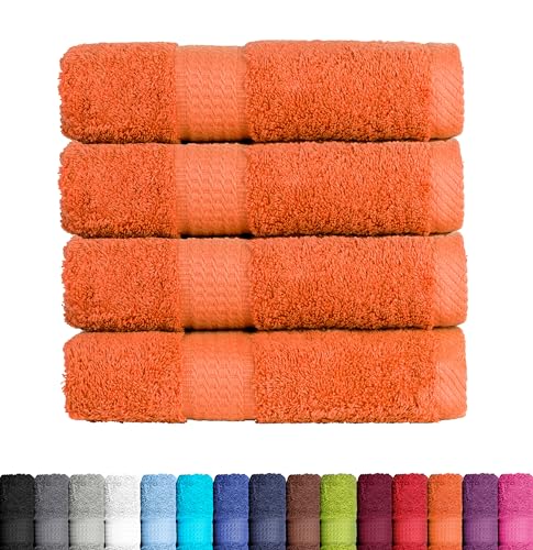 BaSaTex Frottier Handtücher Set aus weicher Baumwolle - 50x100 cm - 100% Baumwolle Öko-Tex Made in Green Zertifiziert | 4X Handtuch in Orange von BaSaTex