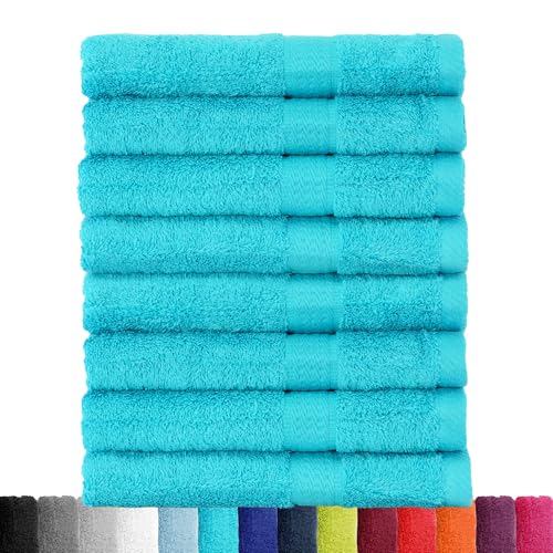 BaSaTex Frottier Handtücher Set aus weicher Baumwolle - 50x100 cm - 100% Baumwolle Öko-Tex Made in Green Zertifiziert | 8X Handtuch in Türkis von BaSaTex