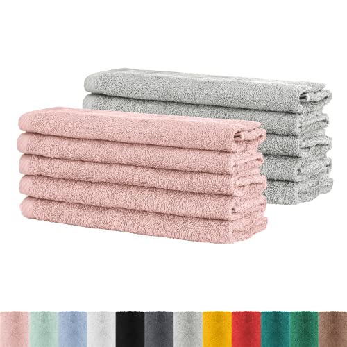 BaSaTex - Handtuch Set für Gäste 10er Pack - Frottee-Handtücher mit Aufhängeschlaufe aus weicher Baumwolle in 30x50cm - Waschtücher für Gäste Öko-Tex Standard 100 Zertifiziert - Grau & Altrosa von BaSaTex