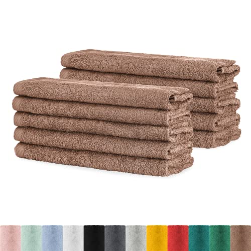 BaSaTex - Handtuch Set für Gäste 10er Pack - Frottee-Handtücher mit Aufhängeschlaufe aus weicher Baumwolle in 30x50cm - Waschtücher für Gäste Öko-Tex Standard 100 Zertifiziert - Sandfarben von BaSaTex