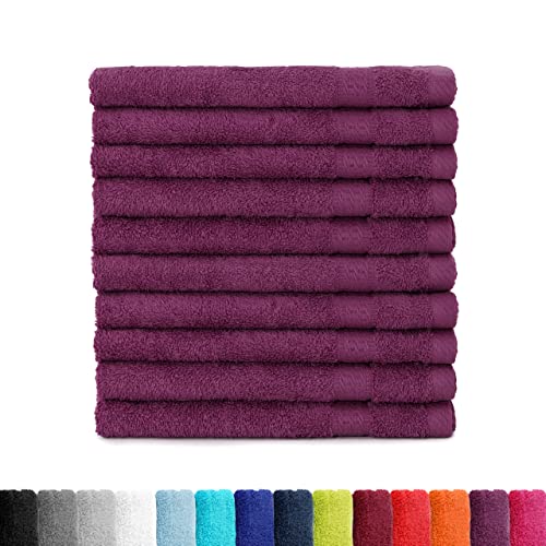 BaSaTex - Handtuch Set für Gäste 10er Pack - Frottee-Handtücher mit Aufhängeschlaufe aus weicher Baumwolle in 30x50cm - Waschtücher für Gäste Öko-Tex Made in Green Zertifiziert - Lila von BaSaTex