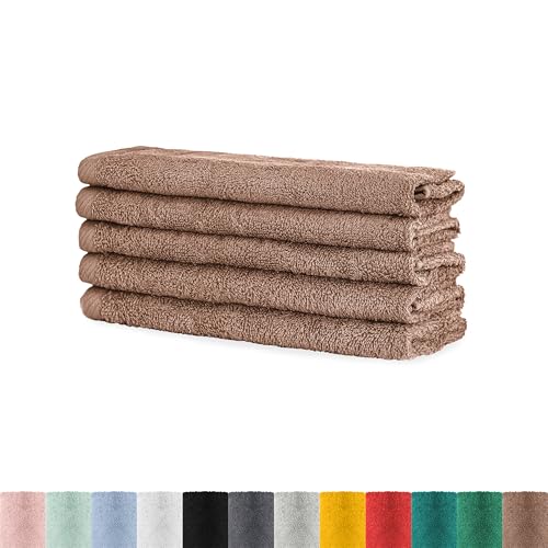 BaSaTex - Handtuch Set für Gäste 5er Pack - Frottee-Handtücher mit Aufhängeschlaufe aus weicher Baumwolle in 30x50cm - Waschtücher für Gäste Öko-Tex Standard 100 Zertifiziert - Sand Stone von BaSaTex
