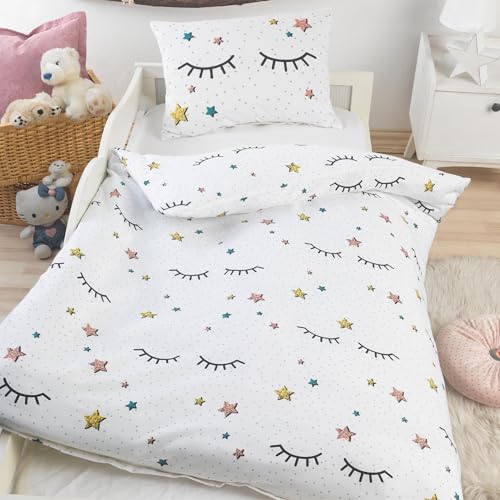 BaSaTex Kinder Baby Bettwäsche Set für Mädchen und Jungen | 100x135 cm + 40x60 cm | 100% Polyester Mikrofaser | Reißverschluss | Süße Träume - Naema | Weiss BaSaTex Kinder Baby Bettwäsche Set für Mädchen und Jungen | 100x135 cm + 40x60 cm | 100% Polyester Mikrofaser | Reißverschluss | Süße Träume - Naema | Weiss von BaSaTex
