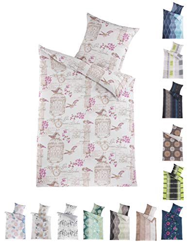 BaSaTex Microfaser Bettwäsche Set | 100% Polyester Mikrofaser | 135x200 cm + 80x80 cm | Reißverschluss | Bird Beige von BaSaTex