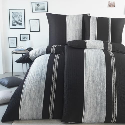 BaSaTex Microfaser Seersucker Bettwäsche Bettgarnitur Bernhard Silber bügelfrei in 3 Größen 135x200 cm 80x80 cm von BaSaTex