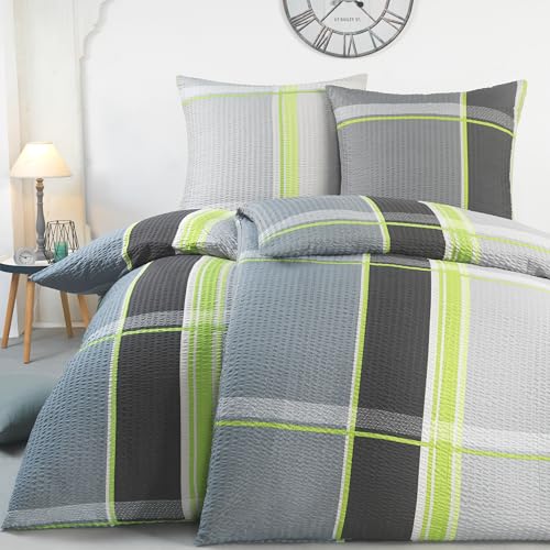 BaSaTex Mikrofaser Seersucker Bettwäsche Set 4 teilig - bügelfreie Microfaser Bettgarnitur Öko-Tex Zertifiziert - 2X 135x200 cm + 2X 80x80 cm - Design: Luca Grau Grün BaSaTex Mikrofaser Seersucker Bettwäsche Set 4 teilig - bügelfreie Microfaser Bettgarnitur Öko-Tex Zertifiziert - 2X 135x200 cm + 2X 80x80 cm - Design: Luca Grau Grün von BaSaTex