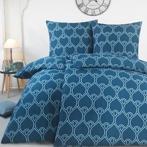 BaSaTex Mikrofaser Seersucker Bettwäsche Set 4 teilig - bügelfreie Microfaser Bettgarnitur Öko-Tex Zertifiziert - 2X 135x200 cm + 2X 80x80 cm - Design: Pietro Petrol Blau BaSaTex Mikrofaser Seersucker Bettwäsche Set 4 teilig - bügelfreie Microfaser Bettgarnitur Öko-Tex Zertifiziert - 2X 135x200 cm + 2X 80x80 cm - Design: Pietro Petrol Blau von BaSaTex