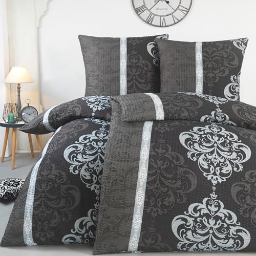 BaSaTex Mikrofaser Seersucker Bettwäsche Set - bügelfreie Microfaser Bettgarnitur Öko-Tex Zertifiziert - 135x200 cm + 80x80 cm - Design: Carlo Anthrazit Grau von BaSaTex