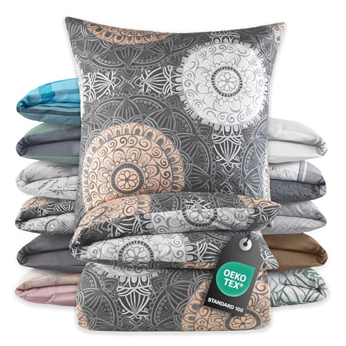 BaSaTex Bettwäsche 135x200 Baumwolle Set 2 teilig - 100% Baumwolle - 1x Deckenbezug 135 x 200 cm + 1x Kissenbezug 80x80 cm - Reißverschluss - AVA von BaSaTex