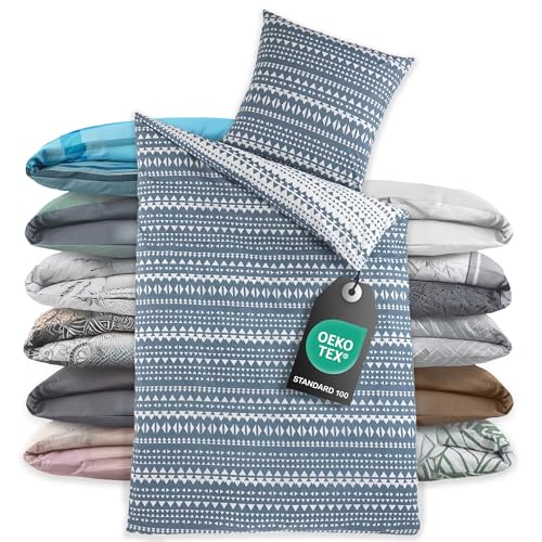 BaSaTex Bettwäsche 135x200 Baumwolle Set 2 teilig - 100% Baumwolle - 1x Deckenbezug 135 x 200 cm + 1x Kissenbezug 80x80 cm - Reißverschluss - Ethno Wende von BaSaTex