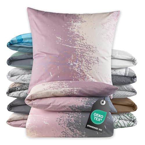 BaSaTex Bettwäsche 135x200 Baumwolle Set 2 teilig - 100% Baumwolle - 1x Deckenbezug 135 x 200 cm + 1x Kissenbezug 80x80 cm - Reißverschluss - Flavio von BaSaTex
