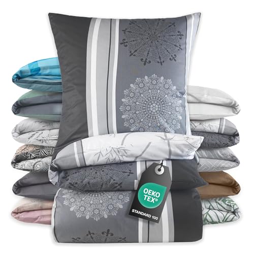 BaSaTex Bettwäsche 135x200 Baumwolle Set 2 teilig - 100% Baumwolle - 1x Deckenbezug 135 x 200 cm + 1x Kissenbezug 80x80 cm - Reißverschluss - Viola von BaSaTex