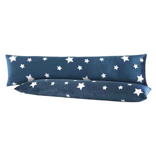 BaSaTex Sterne Flausch Seitenschläfer Kissenbezug Winter Plüsch Nicky-Teddy Cashmere-Touch für Schwangerschaftskissen | 2er Pack 40x145 cm | Farbe: Blau von BaSaTex