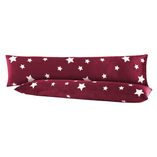 BaSaTex Sterne Flausch Seitenschläfer Kissenbezug Winter Plüsch Nicky-Teddy Cashmere-Touch für Schwangerschaftskissen | 2er Pack 40x145 cm | Farbe: Bordeaux von BaSaTex