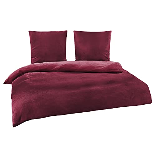BaSaTex Winter Bettwäsche Cashmere Touch 100% Microfaser Uni und Uni Wende in 4 Größen und 8 Farben, 200x200 2X 80x80 cm Bordeaux von BaSaTex