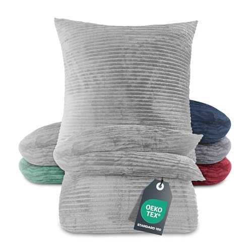 BaSaTex Winter Plüsch Bettwäsche Set | 135x200 cm Deckenbezug + 80x80 cm Kissenbezug | Cashmere-Touch Coral Fleece,Rip-Cord“ | Reißverschluss | Grau von BaSaTex