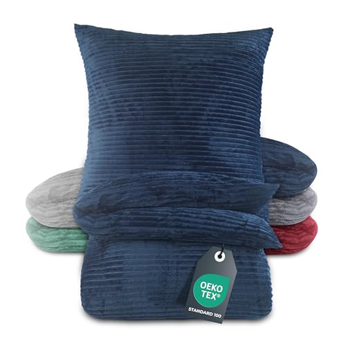 BaSaTex Winter Plüsch Bettwäsche Set | 200x220 cm Deckenbezug + 2X 80x80 cm Kissenbezug | Cashmere-Touch Coral Fleece,Rip-Cord“ | Reißverschluss | Blau von BaSaTex