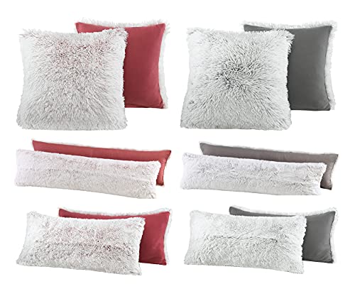 BaSaTex Winter Plüsch Coral Fleece Flokati Langhaar Felloptik Deko Kissenbezüge Kissenhüllen | 2er Pack 40x145 cm | Sofakissen Couchkissen Zierkissenbezug | Reißverschluss | Anthrazit von BaSaTex