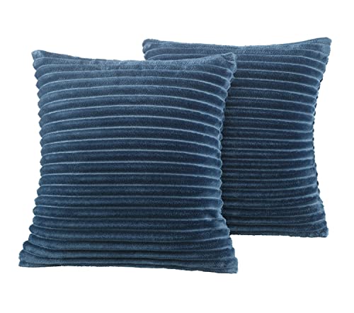 BaSaTex Winter Plüsch Deko Kissenbezüge Kissenhüllen | 2er Pack 40x40 cm | Cashmere-Touch Coral Fleece,Rip-Cord“ |Sofakissen Couchkissen Zierkissenbezug | Reißverschluss | Blau von BaSaTex