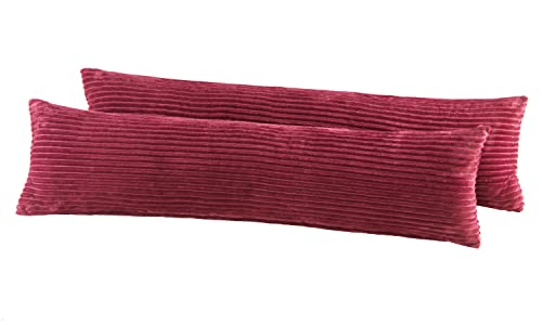 BaSaTex Winter Plüsch Kissenbezüge Kissenhüllen | 2er Pack 40x145 | Cashmere-Touch Coral Fleece,Rip-Cord“ | Seitenschläfer Stillkissen | Reißverschluss | Bordeaux von BaSaTex