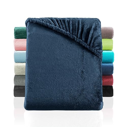 Cashmere Touch Spannbettlaken Spannbetttuch ähnlich Nicky, Teddy, Corals Fleece 200x220 cm auch für Wasserbetten und Boxspringbetten 40 cm Steg Blau von BaSaTex