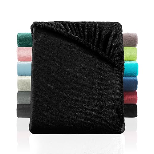 BaSaTex Cashmere Touch Plüsch Premium Spannbettlaken für Topper Matratzen - SUPER Soft Flauschiges Winter Spannbetttuch Nicky Teddy - wärmendes Bettlaken | 180x200-200x200 cm | Farbe: Schwarz von BaSaTex