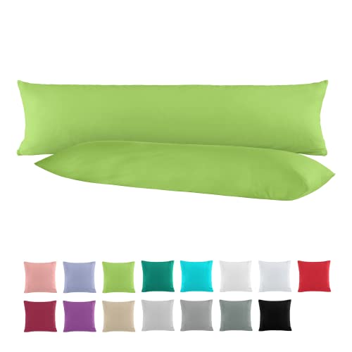 BaSaTex Doppelpack Baumwolle Renforcé Seitenschläferkissen Kissenbezug 40x145 | Kissenbezüge für Schwangerschaftskissen aus 100% Baumwolle | Kissenhüllen in Grün von BaSaTex