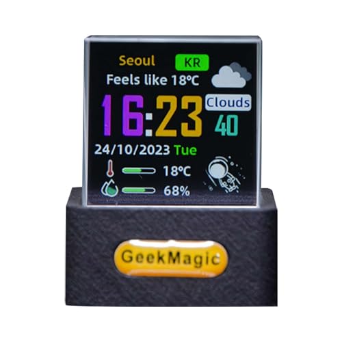 BaYuYPOO GeekMagic Mini 3D Hologramm Cube Display, Smart Wetterstation & Digital Clock, 3D Hologramm Cube Display mit WiFi, Benutzerdefiniertes Fotoalbum, Echtzeit-Wetter, Zeitanzeige, GIF Animation von BaYuYPOO