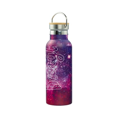 Baagl Trinkflasche Kinder Edelstahl für Mädchen – Auslaufsichere Thermosflasche mit Bambusdeckel – BPA-freie Wasserflasche für Schule - Thermoskanne, 500 ml (Galaxy) von Baagl