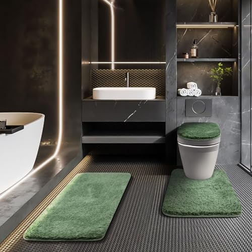 Baahrnom Badezimmerteppich-Set, 3-teilig, mit verstellbarem WC-Sitzbezug, 44,5 x 38,1 cm, maschinenwaschbar, Badteppich-Set mit rutschfester Gummi-Unterseite, solides Badematten-Set für luxuriöse Baahrnom Badezimmerteppich-Set, 3-teilig, mit verstellbarem WC-Sitzbezug, 44,5 x 38,1 cm, maschinenwaschbar, Badteppich-Set mit rutschfester Gummi-Unterseite, solides Badematten-Set für luxuriöse von Baahrnom