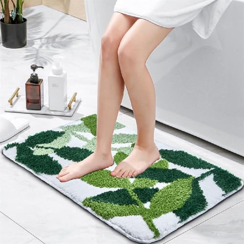 Baahrnom Cute Blatt rutschfeste Bathrrom Matte 44X61cm, Flauschige Mikrofaser Weicher Badeteppich, Absorbierende Maschine Waschbare Grüne Badematte für Badewanne, Eingang, Türmatte Baahrnom Cute Blatt rutschfeste Bathrrom Matte 44X61cm, Flauschige Mikrofaser Weicher Badeteppich, Absorbierende Maschine Waschbare Grüne Badematte für Badewanne, Eingang, Türmatte von Baahrnom