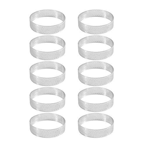 Baaly 10 StüCk Runder Edelstahl-Tortenring Tower Pie Kuchenform Backwerkzeuge Perforierter Kuchen Mousse Ring, 8 cm von Baaly