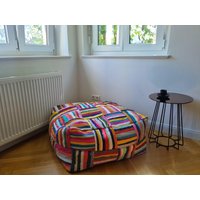 Design Sitzsack Baani | Beanbag Pouf Sitzkissen Handgewebt 100% Upcycle Baumwollreste Chindi-stoff Für Wohnzimmer, Dekoration Etc von BaaniDesign