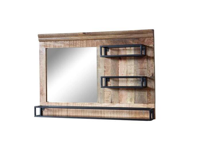 Badspiegel VODICE mit Ablage massiv Mangoholz Industrial Design Vintage 100x70cm von Baario