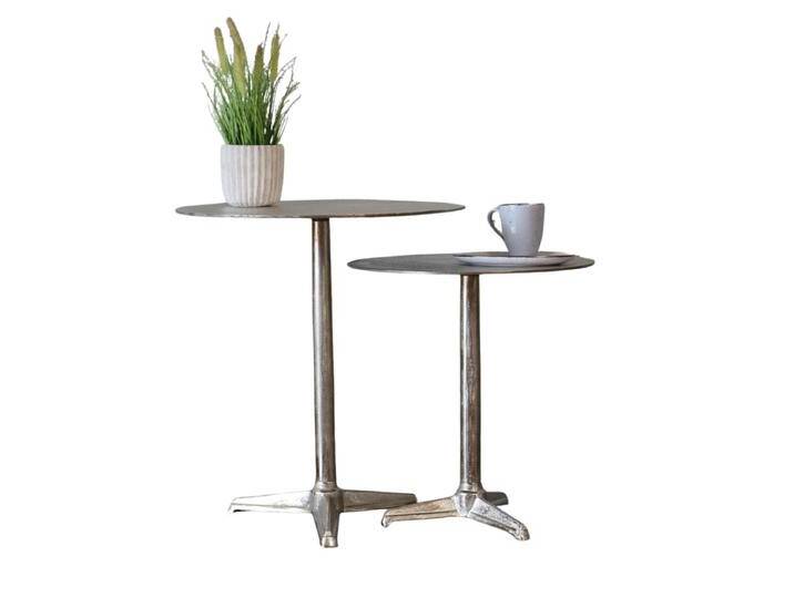 Couchtisch rund 2er Set silber SELENA Metall Beistelltisch Aluminium von Baario