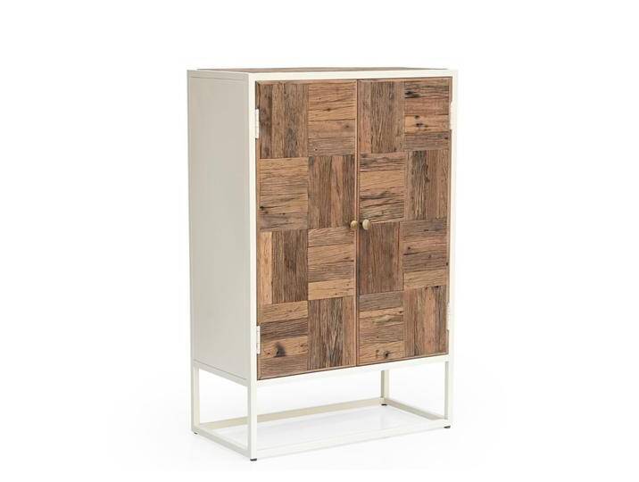 Highboard Altholz TRIBECA schmal Metall recycelt Industrial Design weiß von Baario