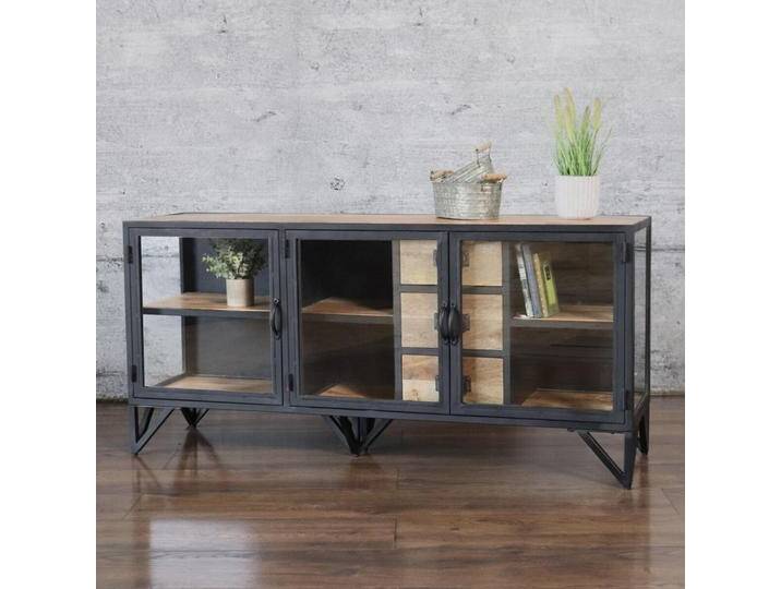 Lowboard Metall schwarz Glas BARBAR Industrial Style Kommode TV-Board von Baario