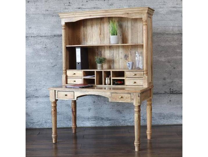Sekretär mit Aufsatz DOLE Schreibtisch braun massiv Antik Design Landhaus von Baario