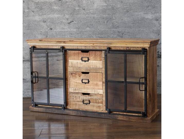 Sideboard 150cm breit FINE Massivholz & Eisen rustikal Glastüren Design von Baario