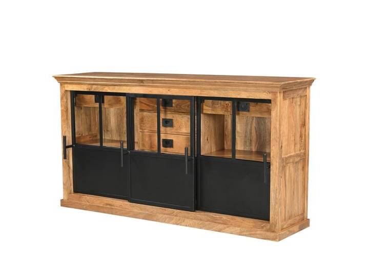 Sideboard Industrial Design HOXT 180cm breit massiv Mangoholz & Eisen von Baario
