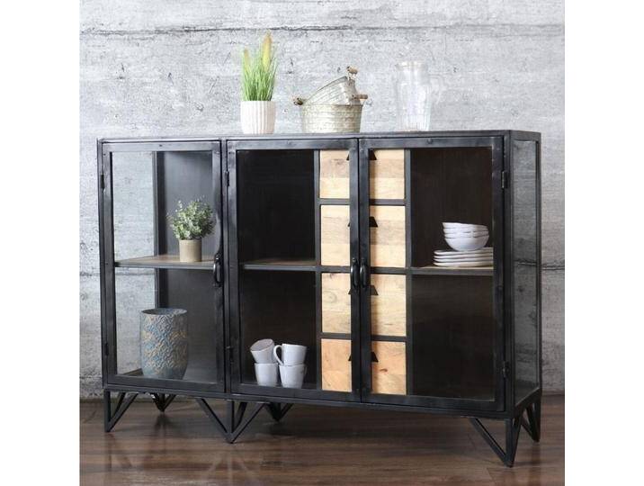 Sideboard Metall Glas BARBAR schwarz Industrial Style Kommode Vitrine von Baario