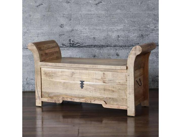 Truhenbank ADNA Vintage braun Sitztruhe Stauraum massiv Mangoholz Antik von Baario