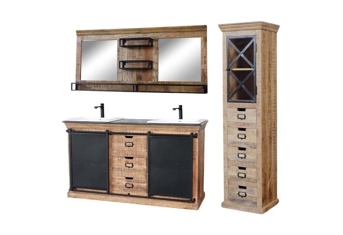 baario Doppelwaschtisch Doppelwaschtisch SELCE eckig, Unterschrank mit Massivholzplatte & Keramikbecken baario Doppelwaschtisch Doppelwaschtisch SELCE eckig, Unterschrank mit Massivholzplatte & Keramikbecken von baario