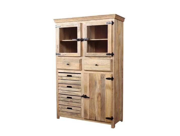 baario Mehrzweckschrank Küchenschrank STONE Vintage Buffet Design Vitrine rustikal Landhaus Massivholz Eisenbeschlag, braun von Baario