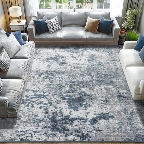 Baauye Waschbarer Teppich, ultraweich, rutschfest, abstrakt, faltbar, schmutzabweisend, für Wohnzimmer, Schlafzimmer, moderner flauschiger Teppich (Schwarz/Blau, 20,3 x 25,4 cm) von Baauye