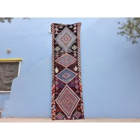 Teppich Läufer Blau Rauten Design - Berber Für Den Flur Boho von BabaHandmadeRugs