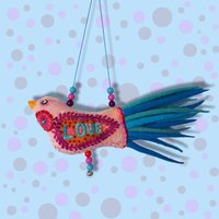 Filz Vogel Pastell, Boho Wohnzimmer, Luxus Geschenk Für Mama, Folk Art Ornamente Mit Hellen Farben, Rustikale Wohnkultur, Bunte Mädchen von BabaJagasFilzzauber